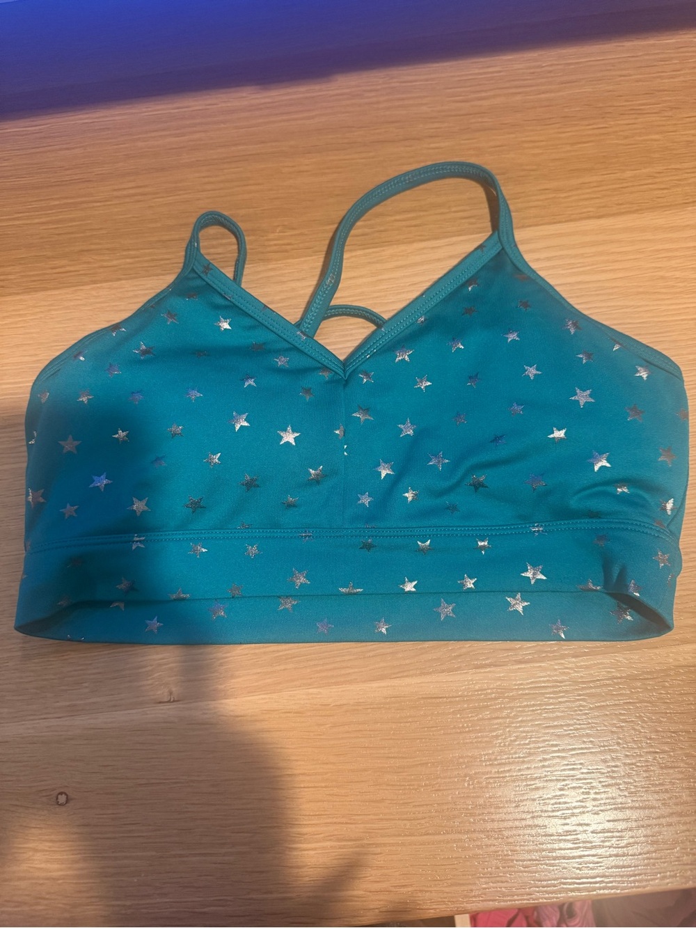 Teal Star-Print Strappy Sports Bra